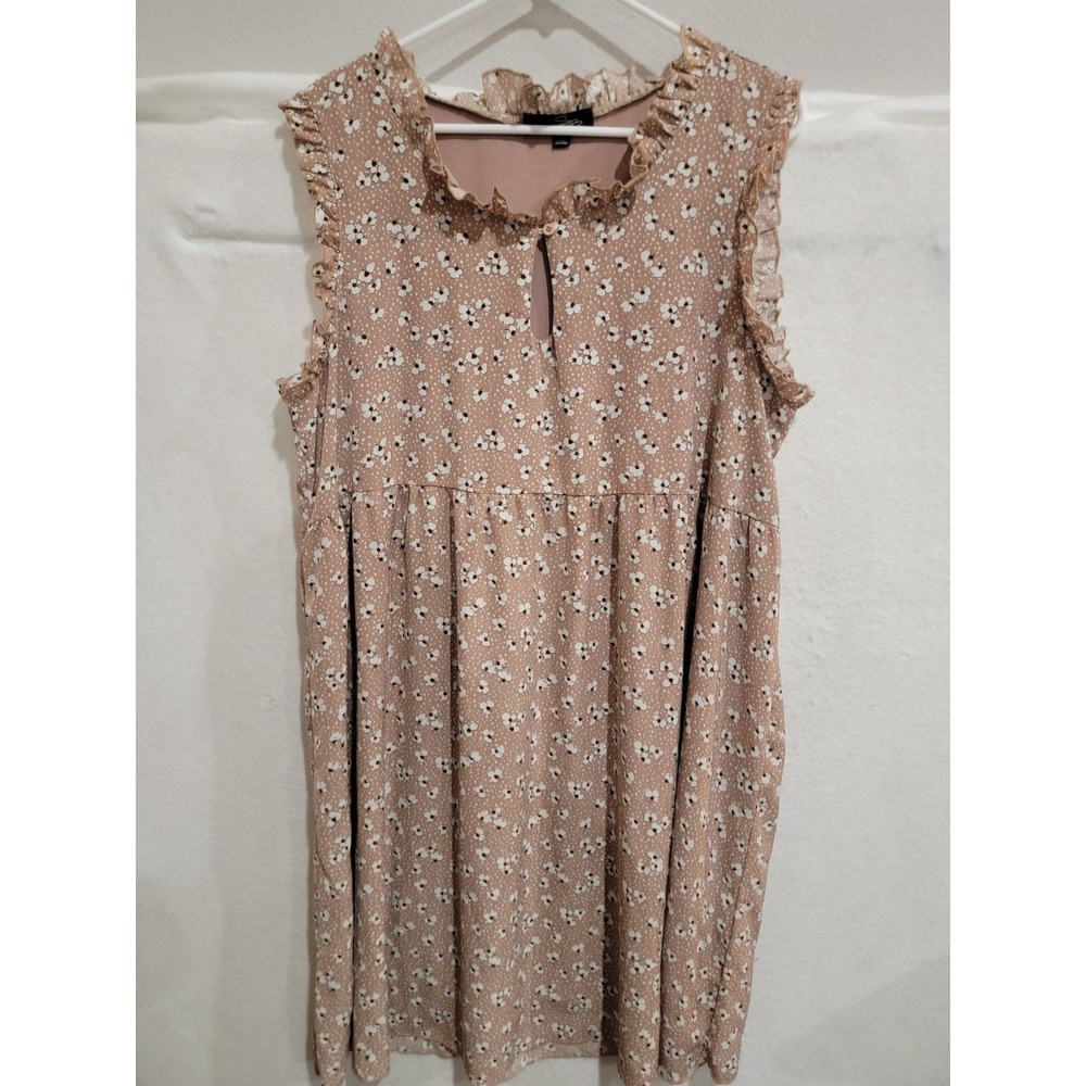 Suzanne Betro 1X Boho Floral Midi Dress Ruffle Flutter Sleeve Cottagecore Tan